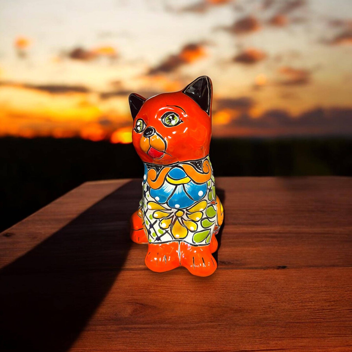 Talavera Cat Statue | Medium Mexican Folk Art